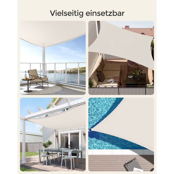 SONGMICS Sonnensegel 5 x 5 m, Sonnenschutz aus HDPE-Gewebe, luftdurchlässig, wasserdurchlässig, für Terrasse, Garten, Balkon, Camping, quadratisch, konkav, 2 m Seile, beige GSS55IV