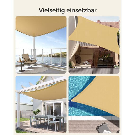 SONGMICS Sonnensegel, 3 x 3 m, HDPE-Stoff, atmungsaktiv, wasserabweisend, für Terrasse, Garten, Balkon, Camping, quadratisch, konkav, 2 m Seile, sandgelb, GSS33EYV1