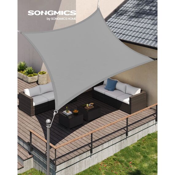 SONGMICS Sonnensegel 3 x 5 m, Wasserfest (Mind. 1000 Mm), Uv-Schutz, Sonnenschutz Aus Rei Ÿfestem Polyester, H Lt 93% Sonnenstrahlen Ab, Wetterfest, Garten, Balkon, Terrasse, Camping, Hellgrau GSH35QY