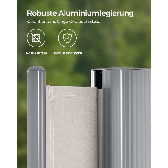SONGMICS Alu-Seitenmarkise, ausziehbar, 180 x 350 cm, Blickdicht, Sonnenschutz, blickdicht, Seitenrollo, für Balkon, Terrasse, Garten, beige GSA185E