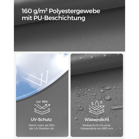 SONGMICS GSH34GYV1 Sonnensegel 3x4m Wasserdicht 665mm Wassersäule Sonnenschutz Polyester Reißfest 93% UV-Schutz für Terrasse Garten Balkon