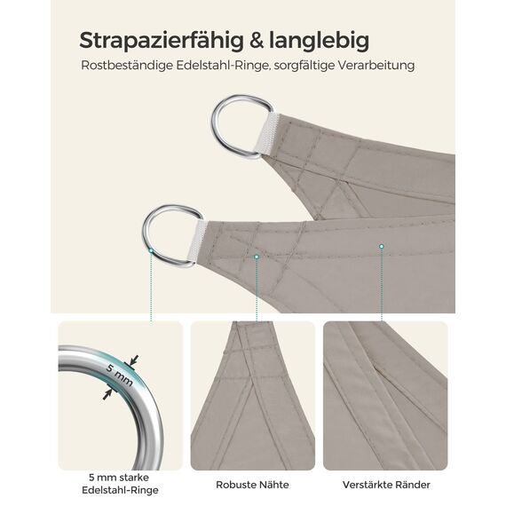 SONGMICS Sonnensegel 3 x 4 m, wasserdicht, 665 mm Wassersäule, Sonnenschutz aus reißfestem Polyester, 93% UV-Schutz, Terrasse, Garten, Balkon, rechteckig, 2 Seile