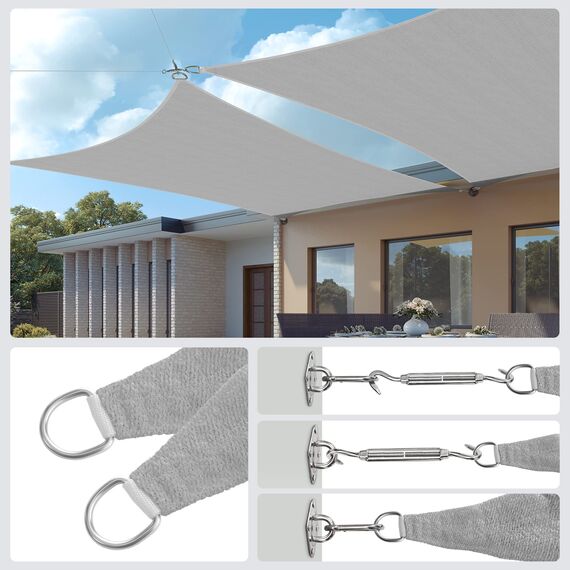 SONGMICS Sonnensegel 2 x 2 m, Sonnenschutz aus HDPE-Gewebe, luftdurchlässig, wasserdurchlässig, für Terrasse, Garten, Balkon, Camping, quadratisch, konkav, 2 m Seile, hellgrau GSS22QY