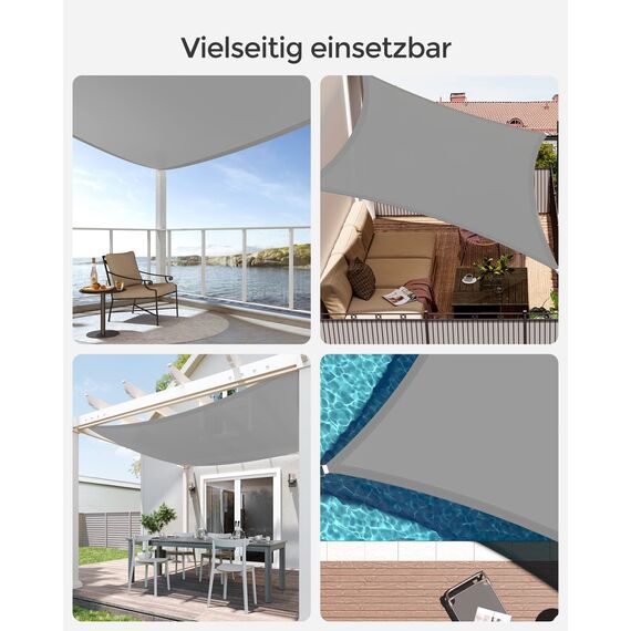 SONGMICS Sonnensegel 3 x 5 m, Wasserfest (Mind. 1000 Mm), Uv-Schutz, Sonnenschutz Aus Rei Ÿfestem Polyester, H Lt 93% Sonnenstrahlen Ab, Wetterfest, Garten, Balkon, Terrasse, Camping, Hellgrau GSH35QY