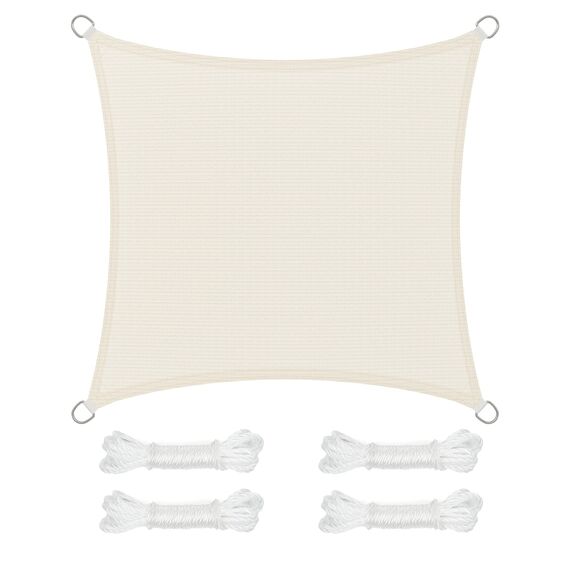 SONGMICS Sonnensegel 5 x 5 m, Sonnenschutz aus HDPE-Gewebe, luftdurchlässig, wasserdurchlässig, für Terrasse, Garten, Balkon, Camping, quadratisch, konkav, 2 m Seile, beige GSS55IV