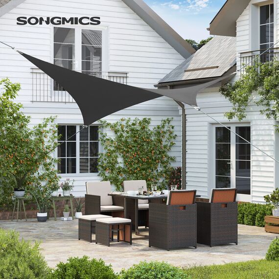 SONGMICS Sonnensegel 2x2m HDPE Gewebe Atmungsaktiv Wasserdurchlässig für Terrasse Garten Balkon Camping Quadrat Konkave 2m Seile Rauchgrau GSS22GY