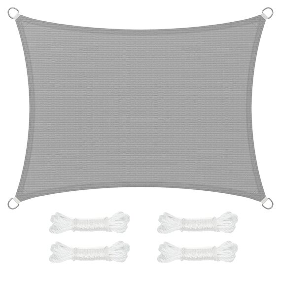 SONGMICS Sonnensegel 3 x 4 m, Sonnenschutz aus HDPE-Gewebe, luftdurchlässig, wasserdurchlässig, für Terrasse, Garten, Balkon, Camping, rechteckig, konkav, 2 m Seile, hellgrau GSS34QY