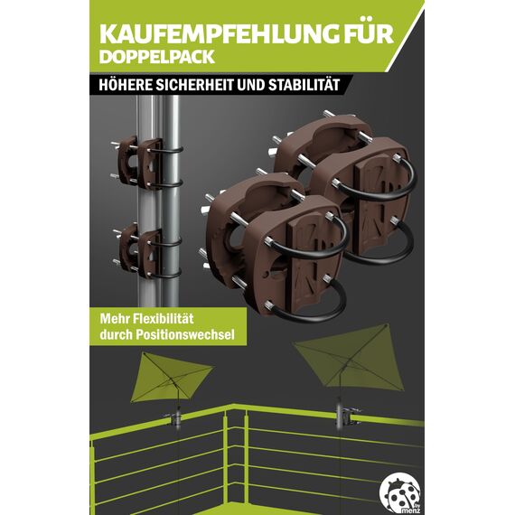 Menz Sonnenschirmhalter Balkongeländer in Taupe - flexibel montierbare Schirmhalterung Balkongeländer, Solide Schirmhalterung als kompakter Sonnenschirmständer Balkon