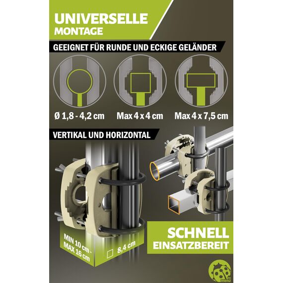 Menz Sonnenschirmhalter Balkongeländer in Sandbraun - flexibel montierbare Schirmhalterung Balkongeländer, Solide Schirmhalterung als kompakter Sonnenschirmständer Balkon