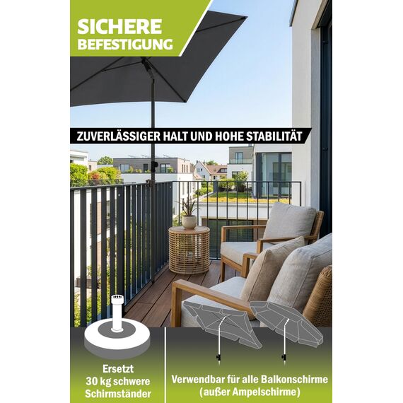 Menz Sonnenschirmhalter Balkongeländer in Taupe - flexibel montierbare Schirmhalterung Balkongeländer, Solide Schirmhalterung als kompakter Sonnenschirmständer Balkon