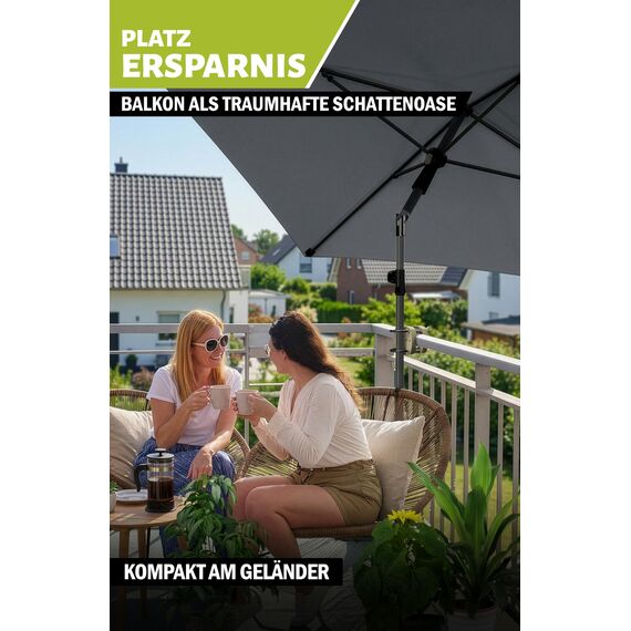 Menz Sonnenschirmhalter Balkongeländer in Sandbraun - flexibel montierbare Schirmhalterung Balkongeländer, Solide Schirmhalterung als kompakter Sonnenschirmständer Balkon