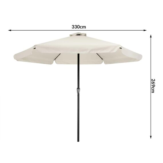 Kingsleeve® Sonnenschirm LED Beleuchtung UV Schutz 80+ Solar Schutzhülle 330cm Groß Kurbel Volant Balkon Terrasse Gartenschirm Marktschirm Creme