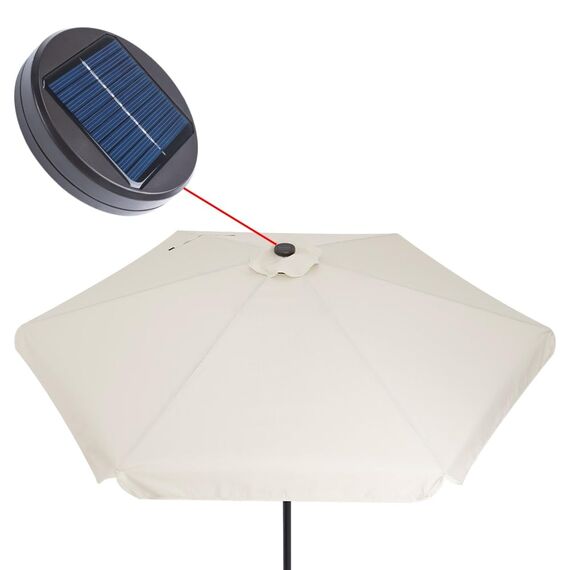 Kingsleeve® Sonnenschirm LED Beleuchtung UV Schutz 80+ Solar Schutzhülle 330cm Groß Kurbel Volant Balkon Terrasse Gartenschirm Marktschirm Creme