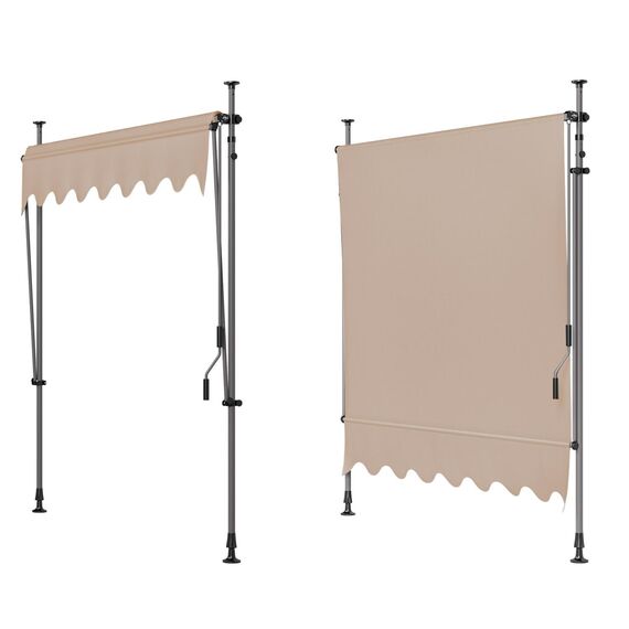 LIFERUN Klemmmarkise ohne Bohren | mit Handkurbel Balkon Balkonmarkise | Markise UV-beständig Wasserdicht Höhenverstellbar | Sonnenschutz für Balkon Terrasse Garten Terrassenüberdachung (Khaki 200cm)