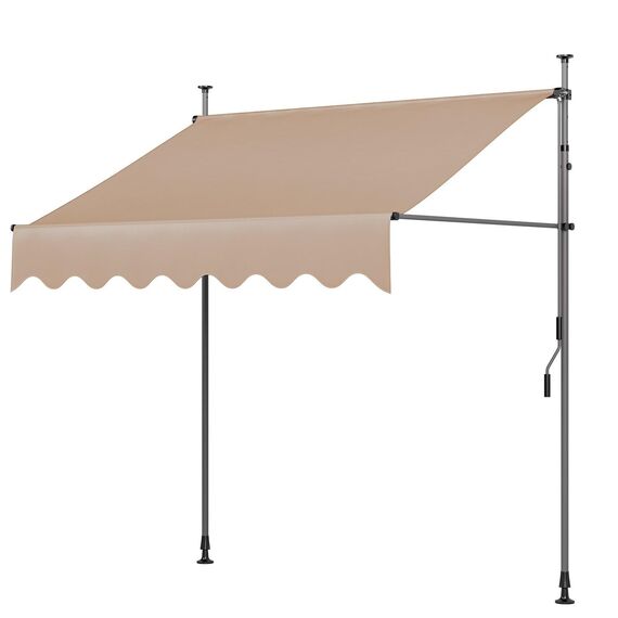LIFERUN Klemmmarkise ohne Bohren | mit Handkurbel Balkon Balkonmarkise | Markise UV-beständig Wasserdicht Höhenverstellbar | Sonnenschutz für Balkon Terrasse Garten Terrassenüberdachung (Khaki 200cm)