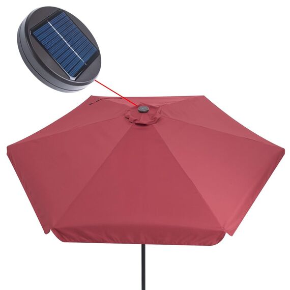 Kingsleeve® Sonnenschirm LED Beleuchtung UV Schutz 80+ Solar Schutzhülle 330cm Groß Kurbel Volant Balkon Terrasse Gartenschirm Marktschirm Rot