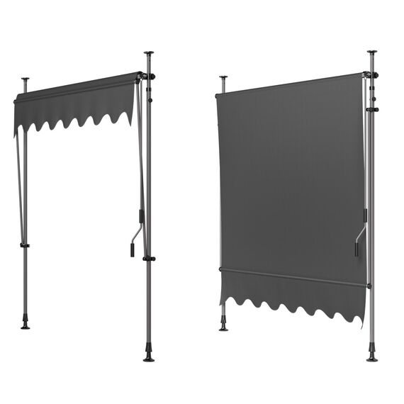 LIFERUN Klemmmarkise ohne Bohren | mit Handkurbel Balkon Balkonmarkise | Markise UV-beständig Wasserdicht Höhenverstellbar | Sonnenschutz für Balkon Terrasse Garten Terrassenüberdachung (Grau 300cm)