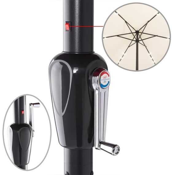 Kingsleeve® Sonnenschirm LED Beleuchtung UV Schutz 80+ Solar Schutzhülle 330cm Groß Kurbel Volant Balkon Terrasse Gartenschirm Marktschirm Creme