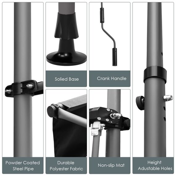 LIFERUN Klemmmarkise ohne Bohren | mit Handkurbel Balkon Balkonmarkise | Markise UV-beständig Wasserdicht Höhenverstellbar | Sonnenschutz für Balkon Terrasse Garten Terrassenüberdachung (Grau 300cm)