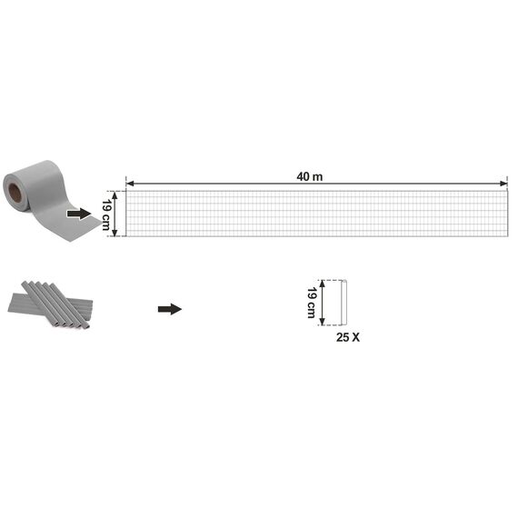 SONGMICS PVC Sichtschutzstreifen, Zaunfolie 40 m x 19 cm, extra dick und Blickdicht, mit 25 x Befestigungsclips, hellgrau GPJ040Q