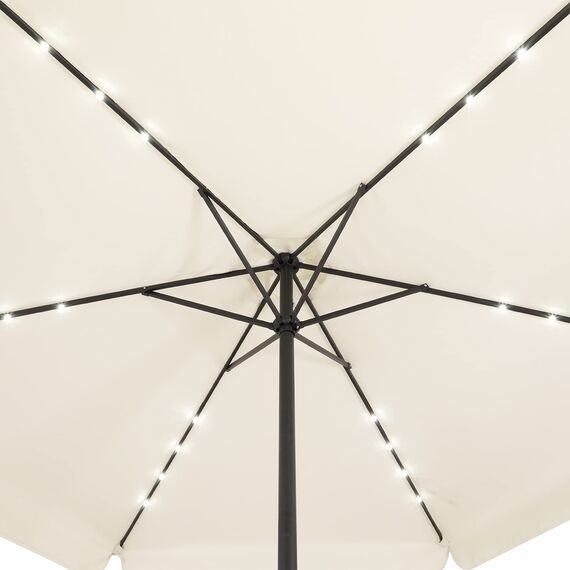 Kingsleeve® Sonnenschirm LED Beleuchtung UV Schutz 80+ Solar Schutzhülle 330cm Groß Kurbel Volant Balkon Terrasse Gartenschirm Marktschirm Creme