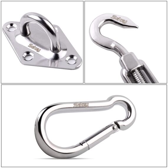 Sekey Sonnensegel Befestigungs Kit Zubehör Montage 8 Zoll, zur Befestigung von rechteckigen und quadratischen Sonnensegel, Karabiner Montageset aus Edelstahl, 40-teilig