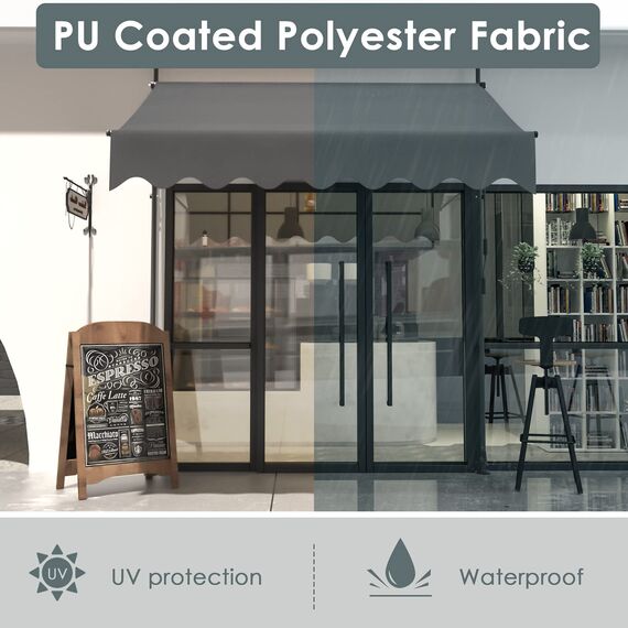 LIFERUN Klemmmarkise ohne Bohren | mit Handkurbel Balkon Balkonmarkise | Markise UV-beständig Wasserdicht Höhenverstellbar | Sonnenschutz für Balkon Terrasse Garten Terrassenüberdachung (Grau 300cm)