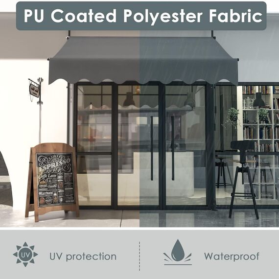 LIFERUN Klemmmarkise ohne Bohren | mit Handkurbel Balkon Balkonmarkise | Markise UV-beständig Wasserdicht Höhenverstellbar | Sonnenschutz für Balkon Terrasse Garten Terrassenüberdachung (Grau 200cm)