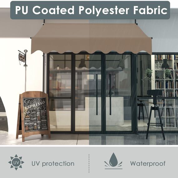 LIFERUN Klemmmarkise ohne Bohren | mit Handkurbel Balkon Balkonmarkise | Markise UV-beständig Wasserdicht Höhenverstellbar | Sonnenschutz für Balkon Terrasse Garten Terrassenüberdachung (Khaki 200cm)