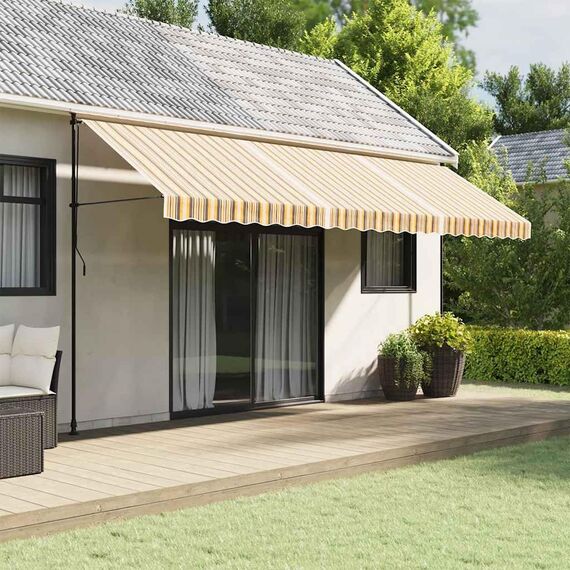 vidaXL Markisenbespannung, Markisenstoff mit PU-Beschichtung, Markisentuch Wetterfest, Ersatzstoff Markise, Mehrfarbig Gestreift 5x3,5m