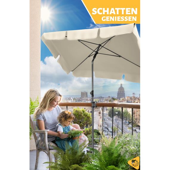 Menz 200 x 125cm Sonnenschirm Balkon in Beige - 3-IN-1 Sonnenschutz Balkon SET, UPF 50+ Sonnenschirm + Sonnenschirmhalter Balkongeländer + Sonnenschirmhülle