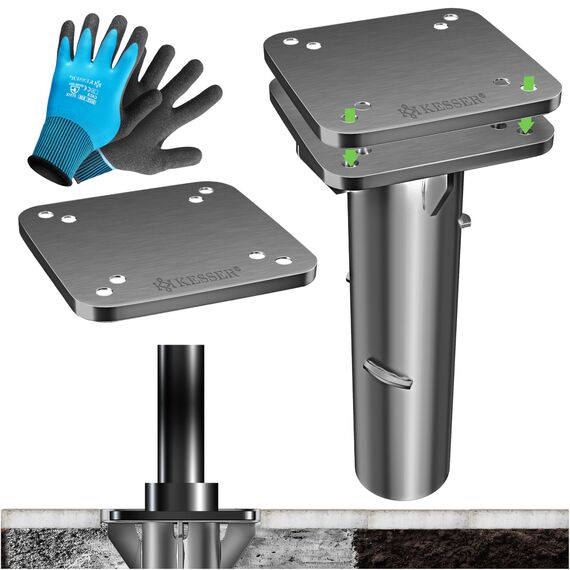 KESSER® Metall Universal-Bodenplatte | Sonnenschirmständer für Sonnenschirm & Ampelschirm | Bodenhülse für Kurbelschirm | Sonnenschirm-Schirm-Ständer | Bodenanker inklusive Handschuhe | Anthrazit