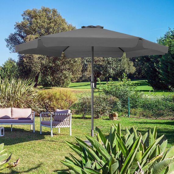 Kingsleeve® Sonnenschirm UV Schutz 80+ Balkon Schutzhülle 330cm Strand Schirm Groß Wasserabweisend Kurbel Aluminium Windöffnung Gartenschirm Anthrazit