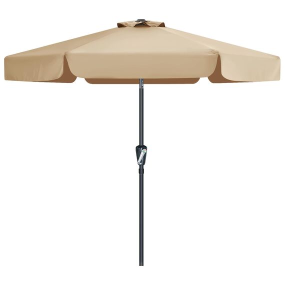 MasterCanopy 230 cm Sonnenschirm neigungsverstellbar, mit schönem Volant, 6 Rippen und Kurbel, für Patio, Garten, Terrasse, Markt, Khaki