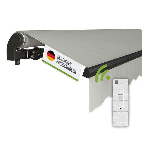 empasa Elektrische Gelenkarmmarkise 'Start Plus' Markise Sonnenmarkise Sonnenschutz, komplett vormontiert, Verschiedene Größen und Farben, Farbe:hellgrau, Größe:250 x 200