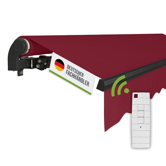 empasa Elektrische Gelenkarmmarkise 'Start Plus' Markise Sonnenmarkise Sonnenschutz, komplett vormontiert, Verschiedene Größen und Farben, Farbe:weinrot, Größe:300 x 250