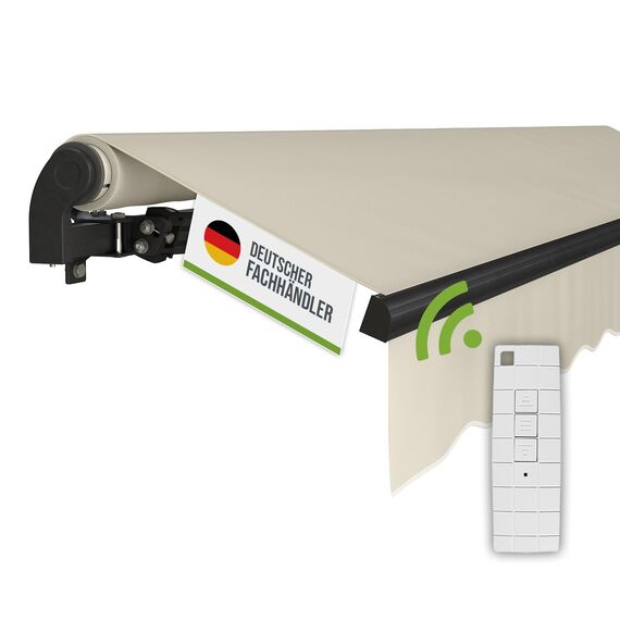 empasa Elektrische Gelenkarmmarkise 'Start Plus' Markise Sonnenmarkise Sonnenschutz, komplett vormontiert, Verschiedene Größen und Farben, Farbe:Elfenbein, Größe:250 x 200