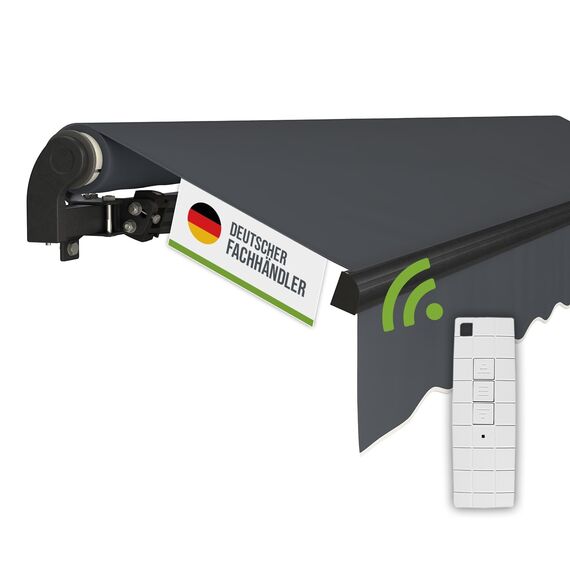 empasa Elektrische Gelenkarmmarkise 'Start Plus' Markise Sonnenmarkise Sonnenschutz, komplett vormontiert, Verschiedene Größen und Farben, Farbe:anthrazit, Größe:250 x 200