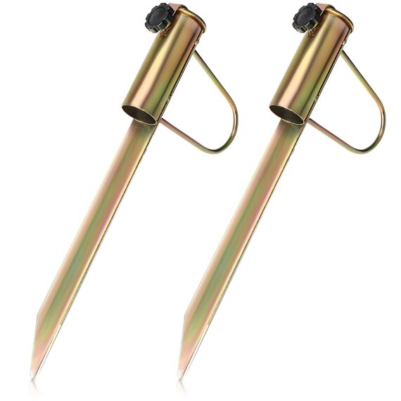 com-four® 2X Sonnenschirmhalter aus Stahl - Bodenhülse für den Garten - Rasendorn für Sonnenschirme - Schirmständer mit Handgriff - Stockdurchmesser von ca. 30-42 mm (goldfarben - 2 Stück)