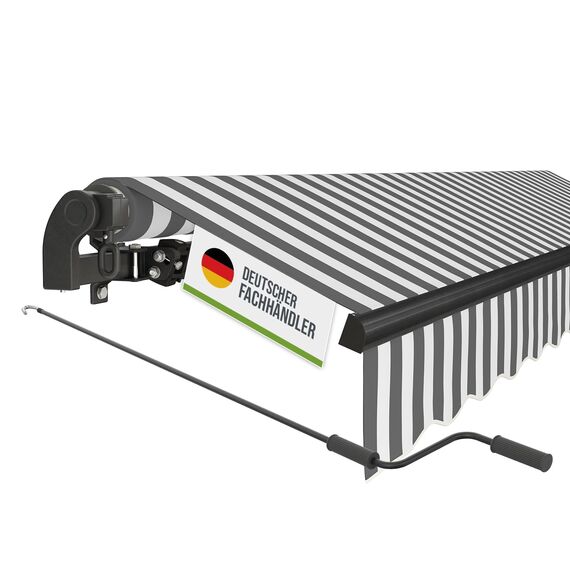 empasa manuelle Gelenkarmmarkise Markise Start Sonnenmarkise Sonnenschutz Alu/Polyester komplett vormontiert, in verschiedenen Größen und Farben, Farbe:weiß/anthrazit gestreift, Größe:300 x 250