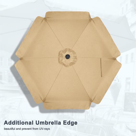 MasterCanopy 230 cm Sonnenschirm neigungsverstellbar, mit schönem Volant, 6 Rippen und Kurbel, für Patio, Garten, Terrasse, Markt, Khaki