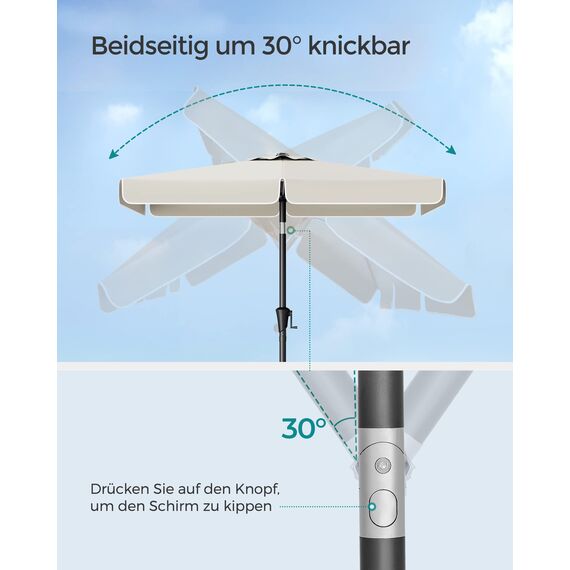 SONGMICS Sonnenschirm 200 x 150 cm, rechteckiger Balkonschirm, Sonnenschutz UPF 50+, beidseitig um 30° knickbar, für Garten, Terrasse, ohne Ständer, beige GPU048M01