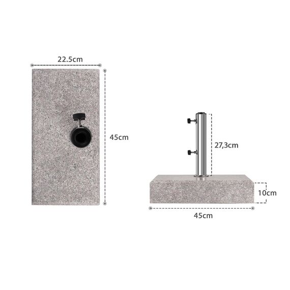 Sekey Granit Sonnenschirmständer mit Edelstahlrohr, Hochwertiger halb-Sockel, für Schirmstöcke bis 22-38 mm, Balkonschirmständer 25KG Grau