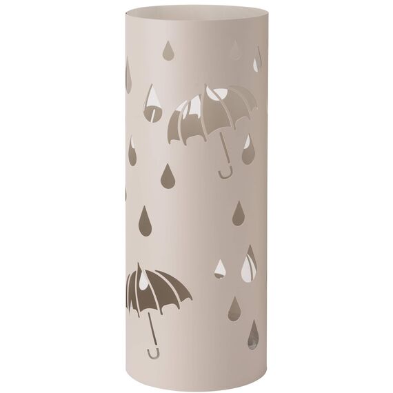 Baroni Home zylindrisch Regenschirmständer aus Metall, mit Aussparungen in Regen- und Regenschirm-Form, mit zwei Haken und abnehmbarer Regenschale Taupegrau, 18,5x18,5x49 cm.