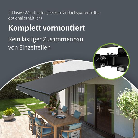 empasa Elektrische Gelenkarmmarkise 'Start Plus' Markise Sonnenmarkise Sonnenschutz, komplett vormontiert, Verschiedene Größen und Farben, Farbe:hellgrau, Größe:300 x 250