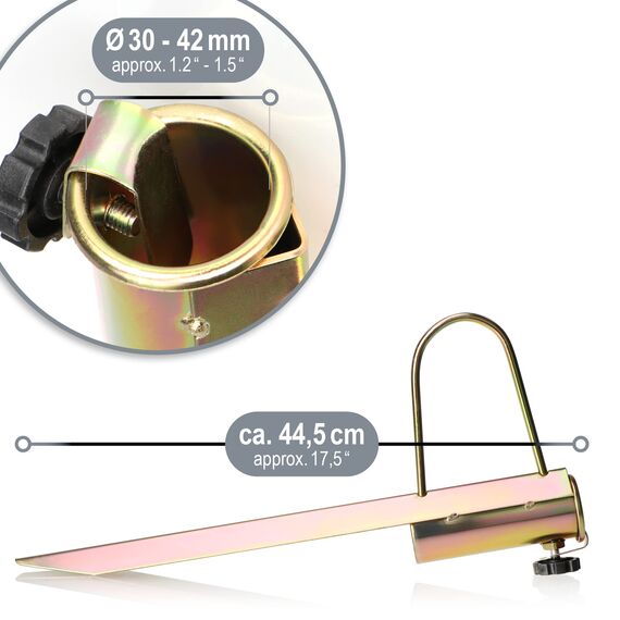 com-four® Sonnenschirmhalter aus Stahl - Bodenhülse für den Garten - Rasendorn für Sonnenschirme - Schirmständer mit Handgriff - Erdspieß mit Stockdurchmesser von 30-42 mm (goldfarben)