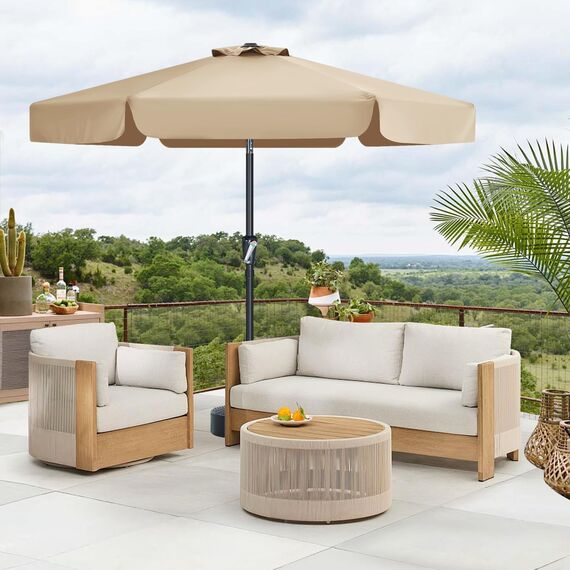 MasterCanopy 230 cm Sonnenschirm neigungsverstellbar, mit schönem Volant, 6 Rippen und Kurbel, für Patio, Garten, Terrasse, Markt, Khaki