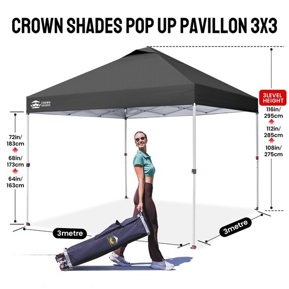 Pavillon 3x3 Wasserdicht Stabil Winterfest, Pop up Faltpavillon UV Schutz 50+, Partyzelt Für Outdoor Camping, 3-Fach Höhenverstellbar, Gartenpavillon mit Tragetasche
