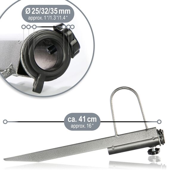com-four® Sonnenschirmhalter aus massivem Metall - Schirmständer mit Griff, für Kies- und Sandboden - Standfuß für Sonnenschirme mit Ø 25/32/35 mm (silberfarben)