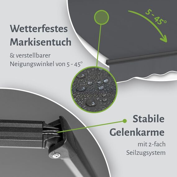 empasa Elektrische Gelenkarmmarkise 'Start Plus' Markise Sonnenmarkise Sonnenschutz, komplett vormontiert, Verschiedene Größen und Farben, Farbe:anthrazit, Größe:250 x 200